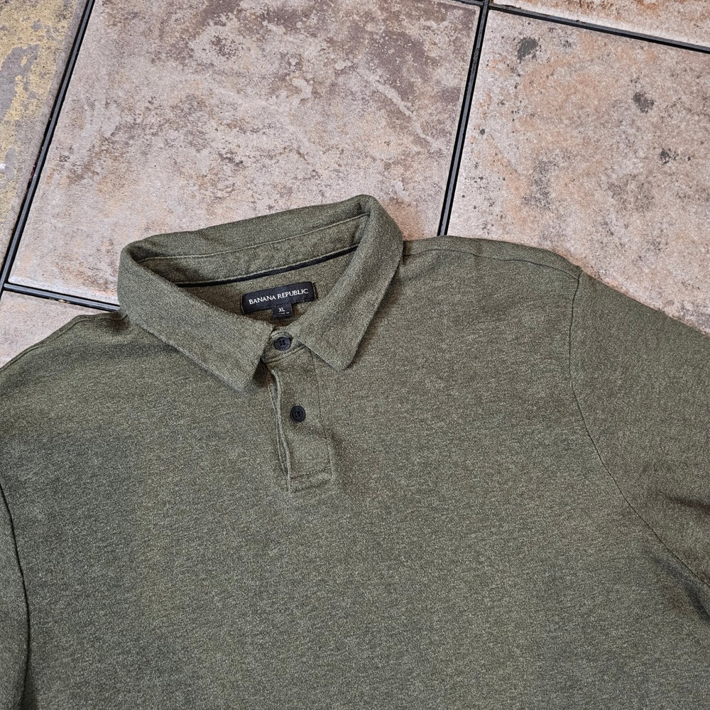 Banana Republic Mens XL Polo Shirt Olive Green Heather Short Sleeve 1588968 SP25